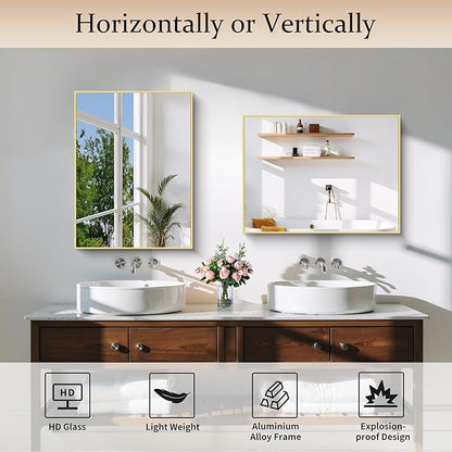 Gold Bathroom Mirror for Wall, 18x24 Inch Rectangle Mirror