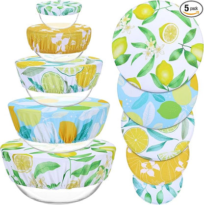 5 Pieces Bowl Covers Reusable, 5 Size Elastic Cloth Bowl Covers