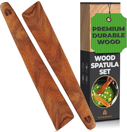 Wooden Spatula for Cooking ??12 Inch Teak Spatula Turner & Flipper for Cast Iron, Flat Egg & Pancake Scraper ??Set of 2 Utensils by Woodenhouse