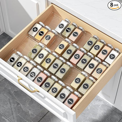 MIUKAA Clear Acrylic Spice Drawer Organizer, 4 Tier- 2 Set Expandable From 9"