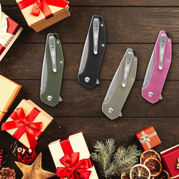FLISSA Pocket Knife, Folding Tactical Knife with G10 Handle, D2 Blade, Liner Lock, Pocket Clip, EDC Knife for Hiking, Camping, Survival, Indoor and Outdoor Activities(Pink)