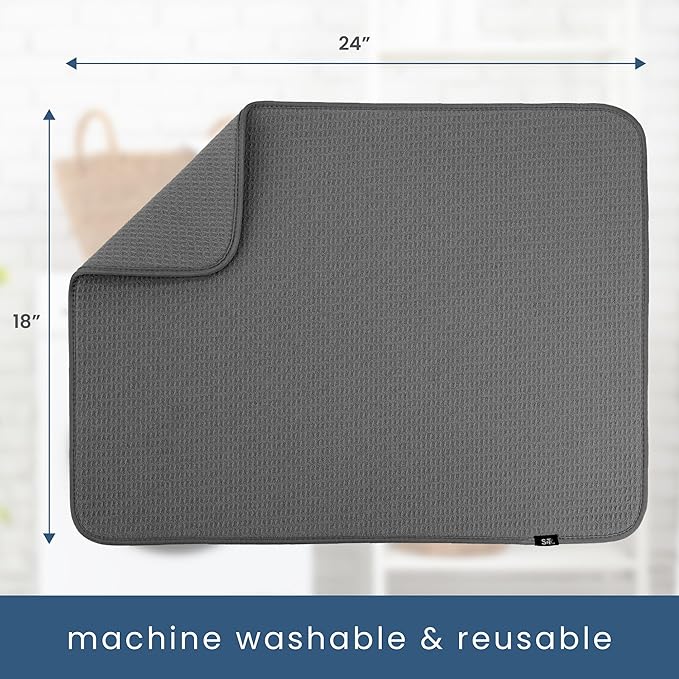 S&T INC. Dish Drying Mat XL 2 Pack, 18” x 24”, Absorbent Microfiber Kitchen