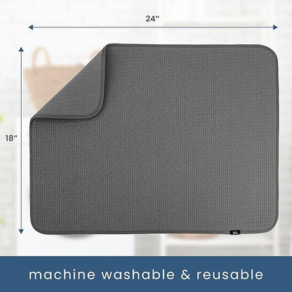 S&T INC. Dish Drying Mat XL 2 Pack, 18” x 24”, Absorbent Microfiber Kitchen