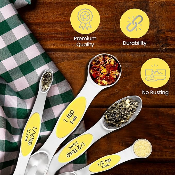Magnetic Measuring Spoons Set of 9 Stainless Steel Dual-Sided Stackable
