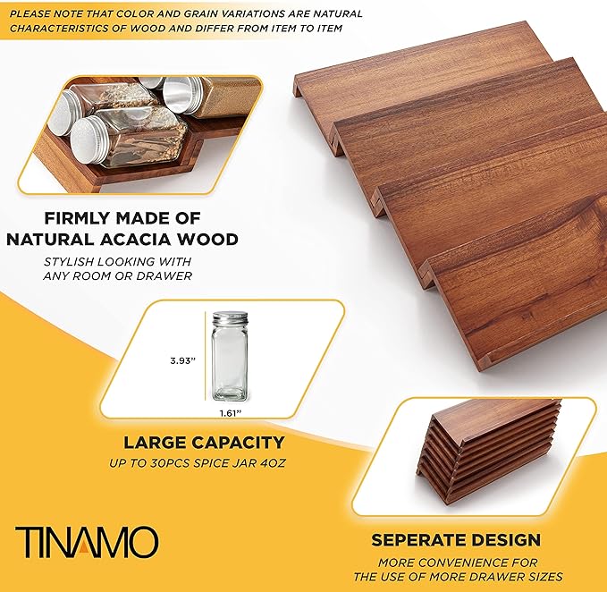 Tinamo Acacia Wooden Spice Rack Organizer