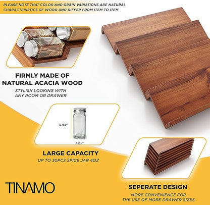 Tinamo Acacia Wooden Spice Rack Organizer