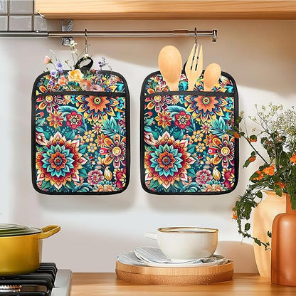 Vibrant Mandala Floral Pot Holders