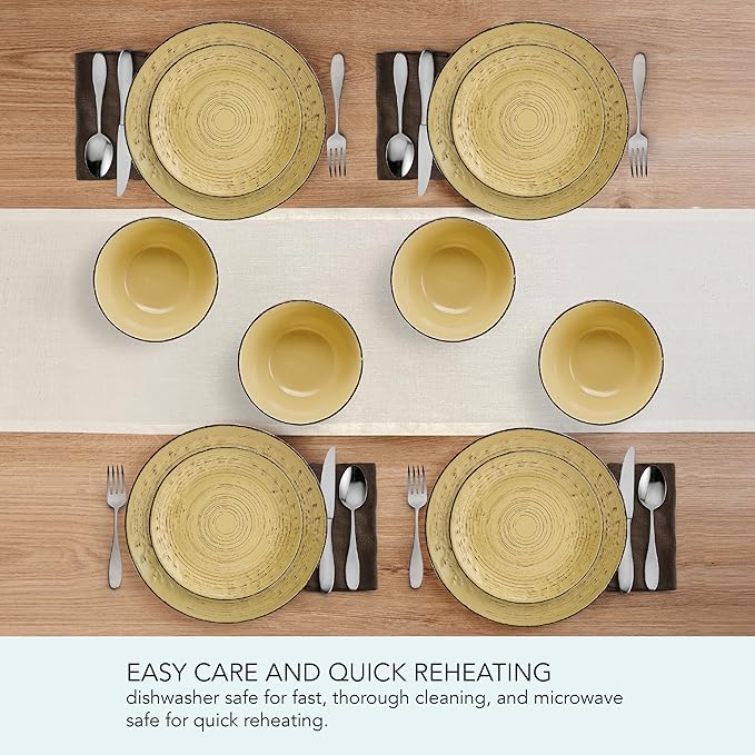 Pfaltzgraff Trellis Sunflower 12 Piece Dinnerware Set, Service for 4, Yellow