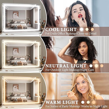 FENNIO Vanity Mirror with Lights 32"x22", Lighted Makeup Mirror, Large Vanity