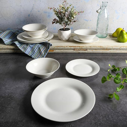 Gibson Home Zen Buffet Round 12 Piece Porcelain Chip and Scratch Resistant Dinnerware Plates and Bowls Set, Scratch & Chip Resistant