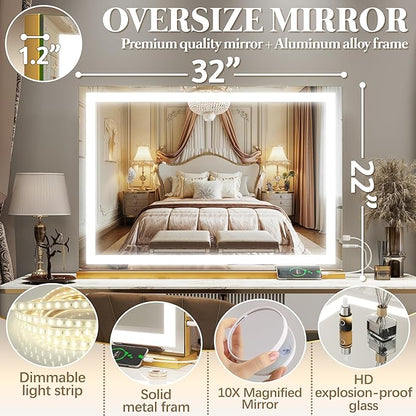 FENNIO Vanity Mirror with Lights 32"x22", Lighted Makeup Mirror, Large Vanity