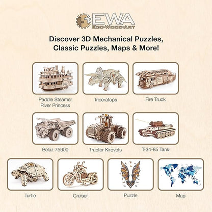 3D Puzzles for Adults - DIY Cruiser Motorcycle Model Kit with Rubber Band Engine, Functional Handlebars & Center Prop Stand - 3D Wooden Puzzle for 15 yrs Above & Adults - Eco Wood Art, 152 Pieces
