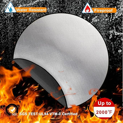 DocSafe 36" Round Fireproof Fire Pit Mat Grill Mat,Heat Insulated 4 Layers Indoor Fireplace Pad Protector for Patio,Deck,Grass,Lawn,Oil-Proof and Reusable and Waterproof,Easy to Clean,Black＆Silver