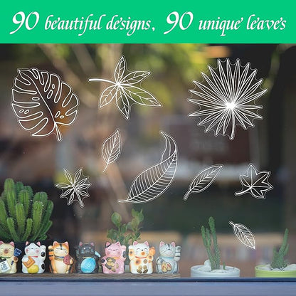 90 PCS Leaf Window Clings - Double Sided White Leaves Stickers - 90 Designs - Reusable Window Decals - Static Clings - Bird Alert - Prevent Bird Strikes