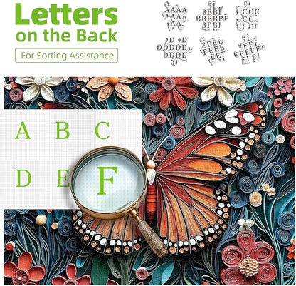 1000 Piece Puzzle for Adults - Butterfly & Flowers Paper Quilling Art Jigsaw Puzzles, Challenging Nature Scene, Family Game Night, Wall Art Decor (27.5x19.7 Inch)