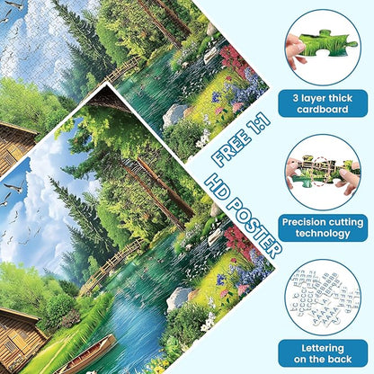1000 Piece Puzzles for Adults, Spring and Summer Landscape Jigsaw Puzzle, Wooden House and Dog Jigsaw Puzzles 1000 Pieces, Challenging Game Home Decor Birthday Party Gift Toy for Adults Kids Seniors
