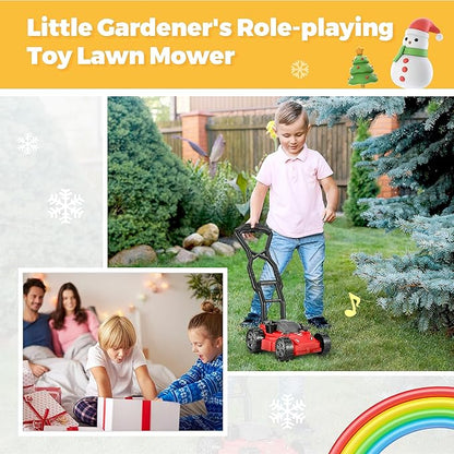 Kids Lawn Mower - Toy Choi's Pretend Play Series Toddler Lawn Mower, Indoor Outdoor Push Gardening Summer Toy Tool Set for Boys & Girls 3,4,5,6,7,8