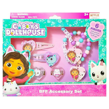 LUV HER Gabby's Dollhouse Girls BFF 6 Piece Toy Jewelry Box Set with 2 Rings, 2 Bead Bracelets and Snap Hair Clips Ages 3+