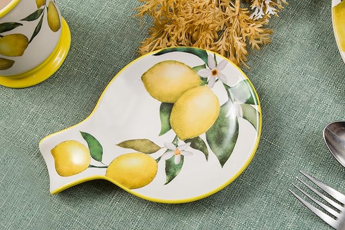 Bico Lemon Dreams Spoon Rest for Stove Top, Ceramic Spoon Holder for Kitchen Counter, Easy to Clean Coffee Spoon Rest Dishwasher Safe, Kitchen Cooking Utensil Rest for Ladles Spatula
