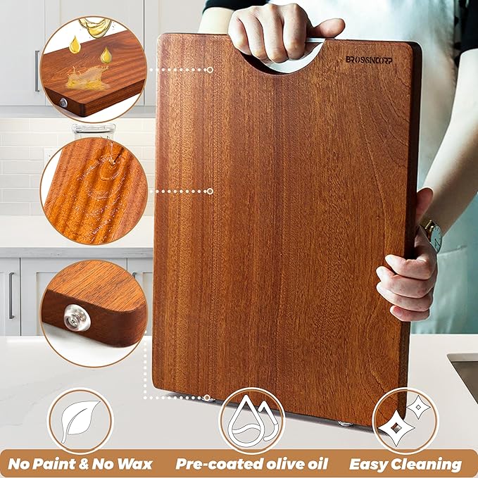 Brosisincorp Real Solid Sapele Cutting Board One Piece No Glue Non Toxic All