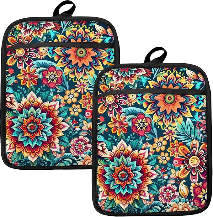 Vibrant Mandala Floral Pot Holders