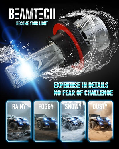 BEAMTECH H13 Bulb, 800% Brighter High Speed Fan 6500K Xenon White H13 Light Bulbs or Fog Lights Pack of 2