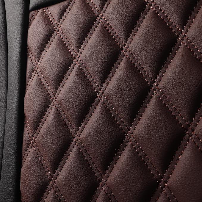 JOJOBAY Car Seat Covers for Dodge Ram,Fit 2009-2025 1500/2500/3500 HD Pick-up Truck,Crew,Regular,Quad,Mega Cab,Waterproof Synthetic Leather Seat Covers(5PCS-Full Set,Black-Brown)