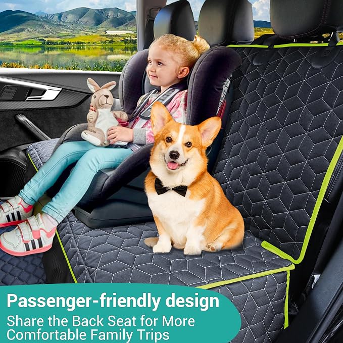 Dog Car Seat Covers for Ford f150/Ram1500/Nissan Frontier/Toyota Tacoma/GMC Canyon/Silverado, Waterproof Pet Back Seat Cover for Trucks, Scratchproof Nonslip Durable Rear Seat Cover for Dogs(Green)
