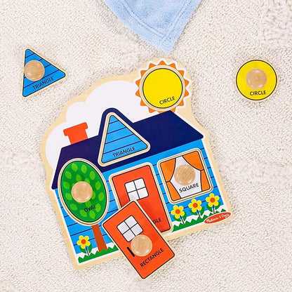 Melissa & Doug First Shapes Jumbo Knob Puzzle, Wooden Peg Puzzle for Toddlers, Educational Toy for Shape Recognition and Fine Motor Skills, Ages 1+