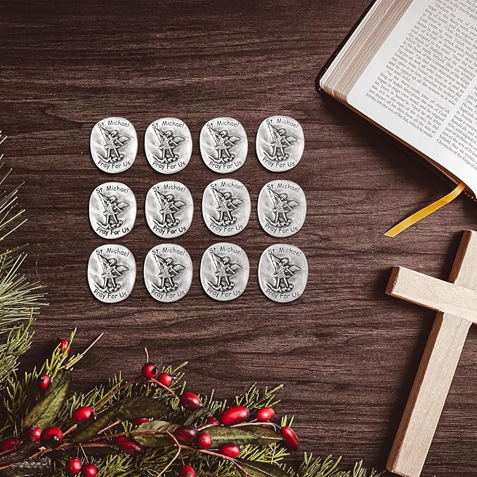 20 PCS St. Michael The Archangel Challenge Coins - Guardian Angel Coins, Saint Michael Coin for Kids, Prayer Coin with Pray for Us Inscription, San Miguel Arcangel Protection Tokens
