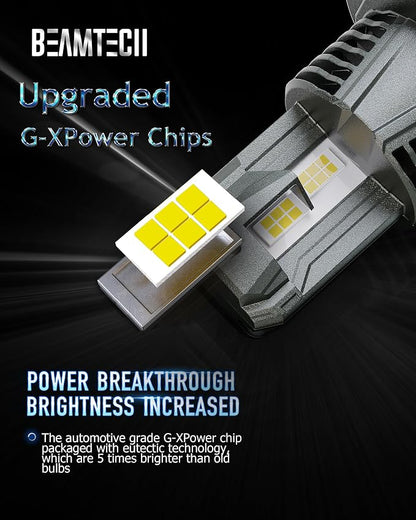 BEAMTECH H4/9003 Light Bulbs, G-XPower Chips 6500K Xenon White Plug and Play, Pack of 2