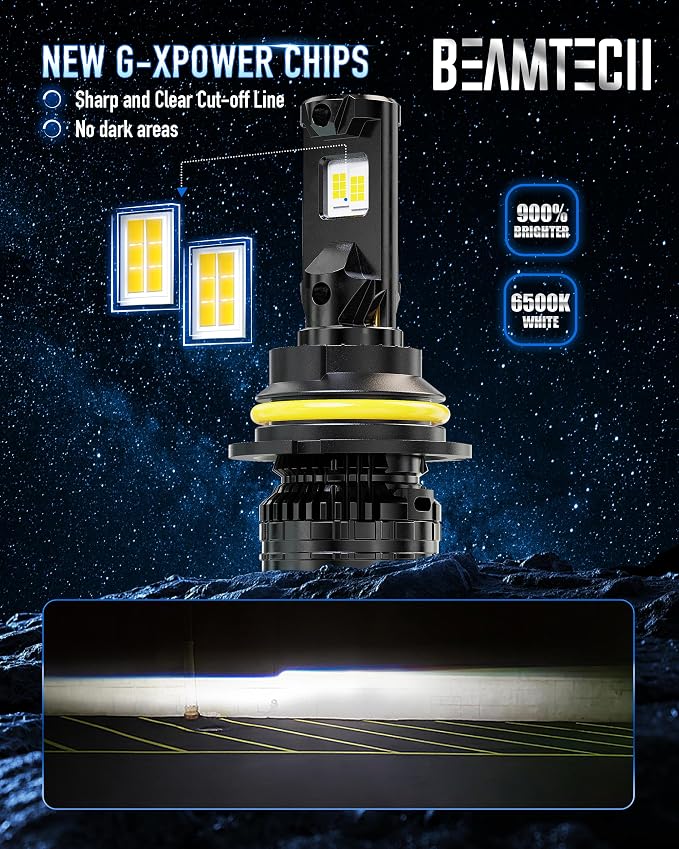 BEAMTECH 9007 Bulbs, 900% Brighter Canbus Ready 6500K White Light or Fog Light, 2 Bulbs.