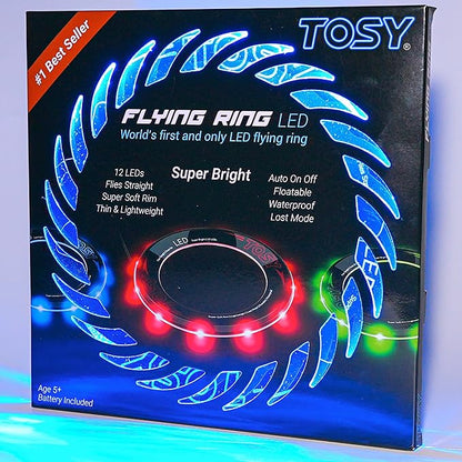 TOSY Flying Ring - 16 Million Color RGB or 12 LEDs, Super Bright, Lost Mode, Auto Light Up, Camping Essentials for Kids/Teens/Boy/Girl, Safe & Soft, Waterproof, Pool/Beach Games, Lightweight Toy