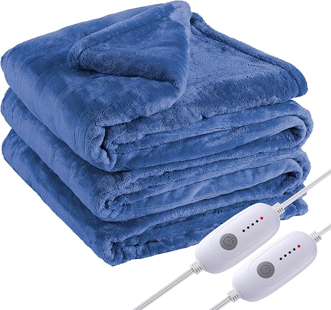 Electric Heated Blanket Queen Size 84"×90" Dual Control, 5 Heating Settings &