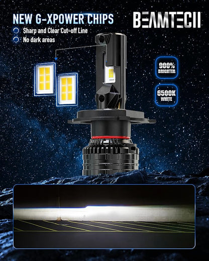BEAMTECH H4/9003 Bulbs, 900% Brighter Canbus Ready 6500K White Light or Fog Light, 2 Bulbs.