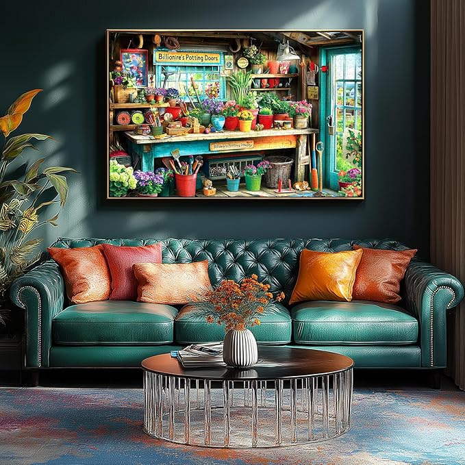 1000 Piece Jigsaw Puzzle for Adults - Billionaire's Potting Shed Garden with Colorful Plants & Tools, 27.5x19.7 Inches Unique Challenging Adult Puzzle for Relaxation & Home Decor