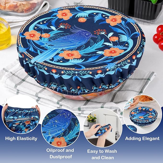 5 Pieces Bowl Covers Reusable, 5 Size Elastic Cloth Bowl Covers