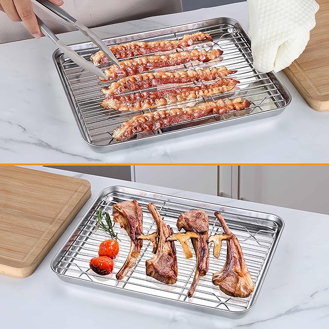 Homikit Quarter Sheet Pan with Rack Set, 9x13 Stainless Steel Baking Sheets