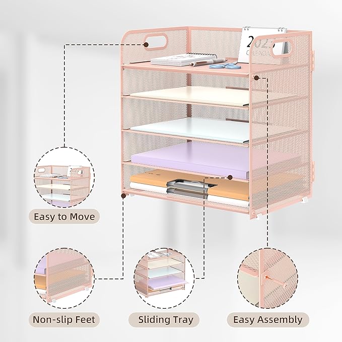 2 Pack 5-Tier Pink Desk Organizer