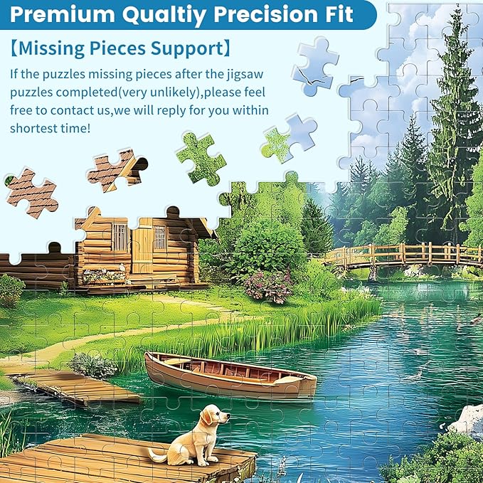1000 Piece Puzzles for Adults, Spring and Summer Landscape Jigsaw Puzzle, Wooden House and Dog Jigsaw Puzzles 1000 Pieces, Challenging Game Home Decor Birthday Party Gift Toy for Adults Kids Seniors
