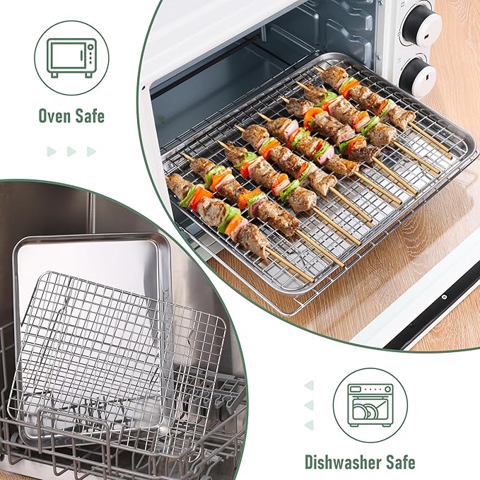 Homikit Baking Sheet with Wire Rack Set, Metal Bacon Cookie Trays Nonstick