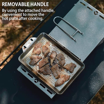 CAMPINGMOON Grill Griddle Plate for Camping Grilling 304 Stainless Steel DO-21,DO-2117 L 8.3'' x W 5.5'' x T 0.16'' Extra-thick with Removable Handle (Plate with Cover (DO-2117))