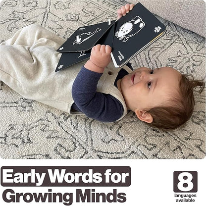 Happy Start High Contrast Baby Cards for Newborns - Black & White Cards, Water-Resistant, BPA-Free, Portable Educational Flashcards for Visual Stimulation, Award-Winning, Ages 0+(English & Portuguese)