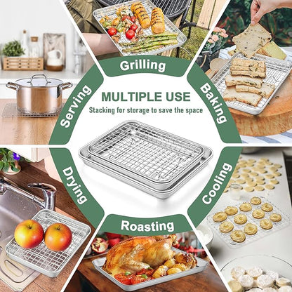 Homikit Toaster Oven Pan with Rack Set, 9 x 7 Inch Small Baking Sheet with Wire