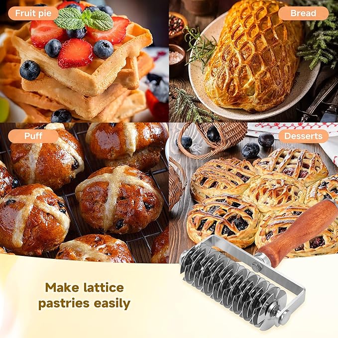 Pastry Lattice Roller Cutter, Stainless Steel Dough Cutter Wheel