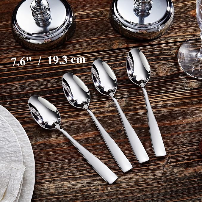 KEAWELL Premium 4-Piece Louis Spoon Set, 18/10 Stainless Steel, Squared Edge, Smooth Finish, Dishwasher Safe (7.6" Dinner Spoon)