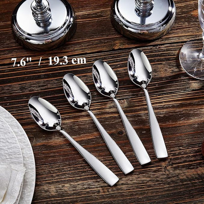 KEAWELL Premium 4-Piece Louis Spoon Set, 18/10 Stainless Steel, Squared Edge, Smooth Finish, Dishwasher Safe (7.6" Dinner Spoon)