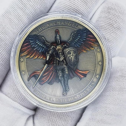 Archangel Michael Challenge Coin Religious Art Collectible with Inspirational Scripture Psalm 91:10 – 11 (Single Coin)