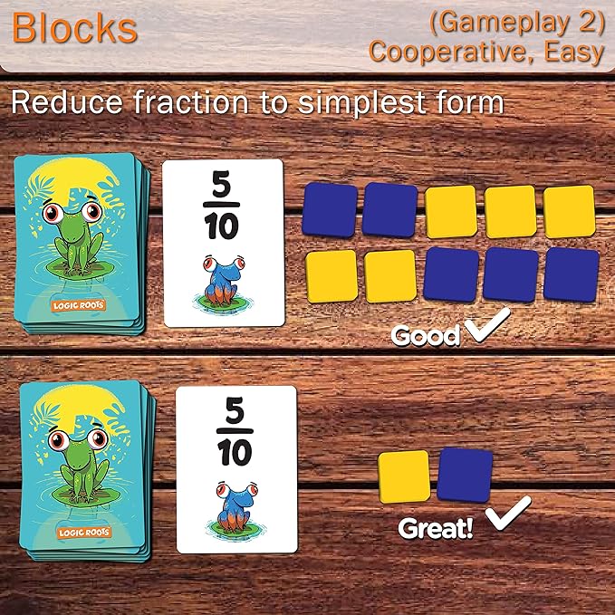 Froggy Fractions Math Games for Fourth Grade and up, 24 Fraction Manipulatives 72 Proper, Improper, and Mixed Fractions Card, Stem Toys for 10 Year Olds and Up