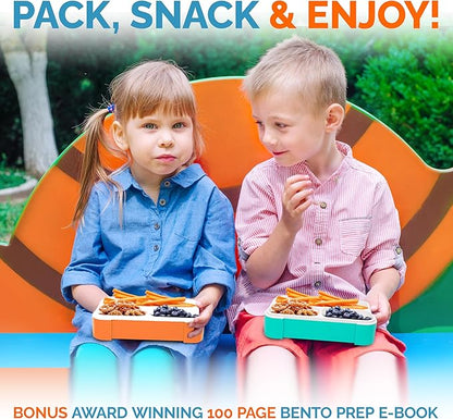 MINI Lunch-Box Snack Containers for Kids | SMALL Bento-Box Portion Container | Leak-proof Boxes for School Work Travel | Best for Adults Boys or Girls | Blue + Orange Set of 2